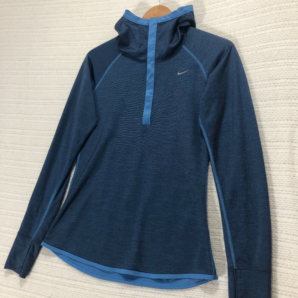Nike‎ Sweater Women's Medium Blue Hooded Long Sleeve Pullover Performance Ladies